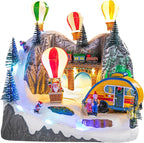Christmas Village Collectible Buildings Christmas Village Houses Hot Air Balloon with LED Lights Musical USB Indoor Display Figurines Xmas Decoration