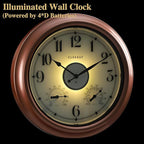 CLXEAST 18 Inch Illuminated Outdoor Indoor Clocks with Smart Sensor,Modern Farmhouse Lighted Wall Clock with Temperature and Humidity for Patio, Garden Decor,Copper/Rose Gold Finish