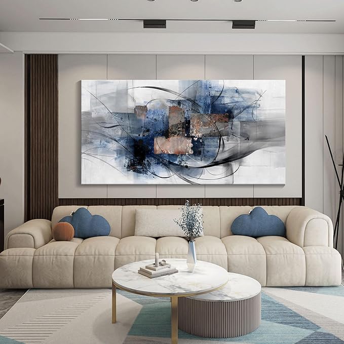 Mofutinpo Black and Blue Wall Art Decor - Abstract Wall Art - Canvas Wall Art for Living Room, Bedroom, Office - Modern Black and White Paintings,Blue and Grey Wall Decor, Artwork and Pictures for Wall 29×58