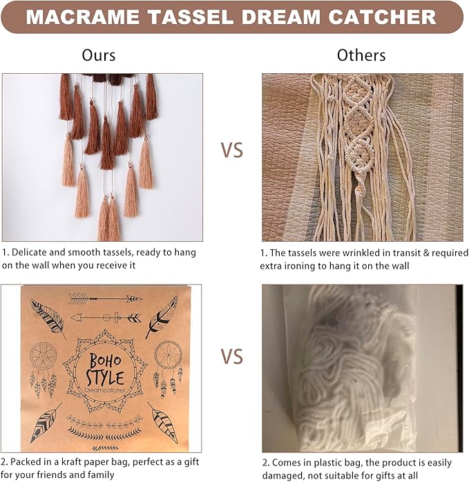 Macrame Dream Catcher for Girls - Large Dream Catchers Boho Wall Decor, Handmade Tassels Ornament Colorful for Bedroom Livivng Room Nursery Apartment (Tan)