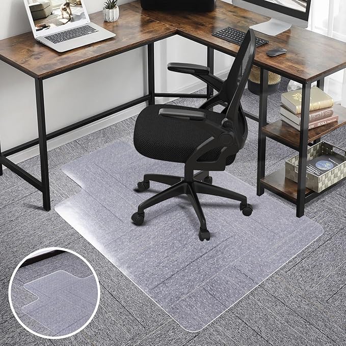 SALLOUS Chair Mat for Carpet, 36" x 48" Office Heavy Duty Chair Mat with Lip, Gaming Chair Mat for Carpeted Floors, Floor Protector Computer Desk Mat for Home Office (Clear, Extended Lip)