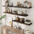 Floating Shelves, 8" Deep Rustic Solid Wood Wall Mounted Floating Shelves, Wall Shelves with Invisible Bracket for Living Room Bathroom Bedroom Kitchen, 36 Inch Set of 2, Walnut