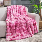 Cozy Bliss Faux Fur Throw Blanket for Couch, Fuzzy Soft Plush Thick Bubble Blanket for Sofa Bedroom Living Room, 50 * 60 Inches Tie Dye Pink
