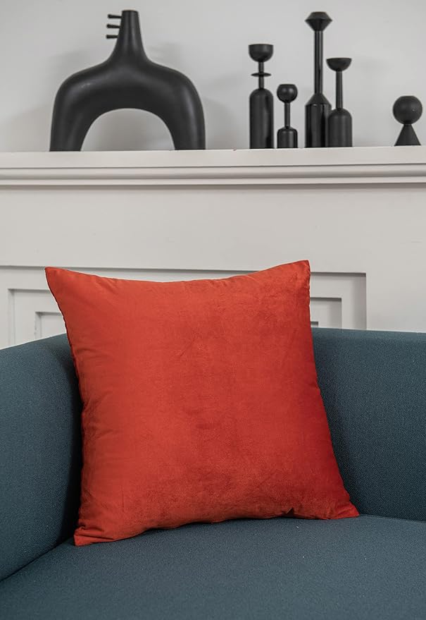 26x26 Fall Euro Pillow Covers : 2 Pack Cozy Soft Velvet Oversized Couch Pillow Shams, Square Throw Pillow Cases for Living Room Sofa, Burnt Orange