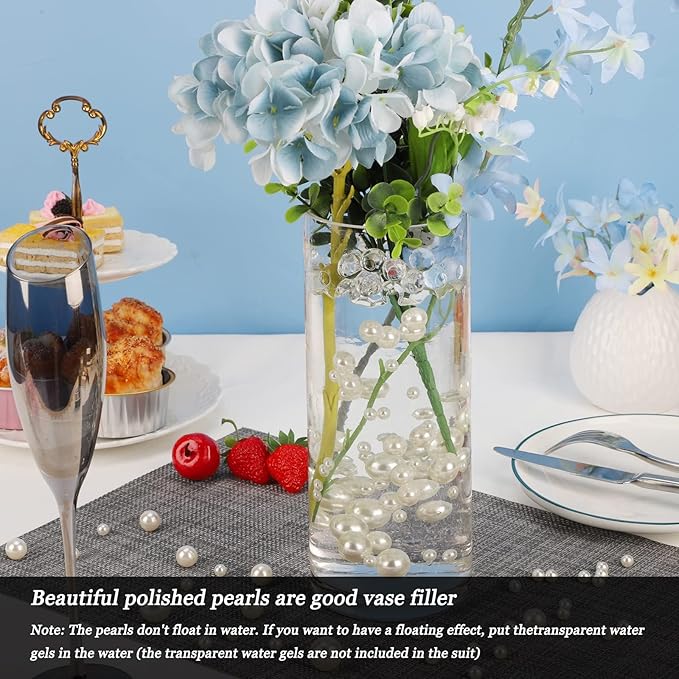 200 PCS White Vase Fillers, Pearls Bead for Centerpieces Vases, 10/14/20 MM No Hole Beads, Fake Pearls for Wedding Birthday Anniversary Theme Party Table Centerpieces Decor