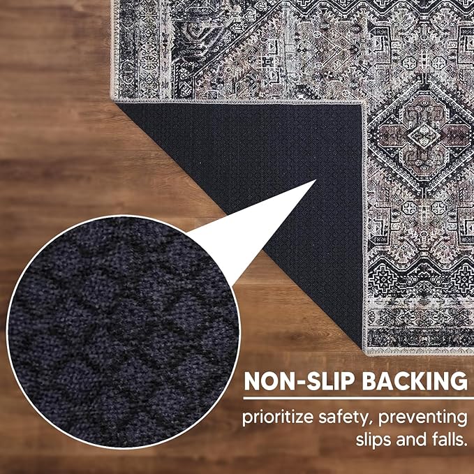 Keen Home Design 4x6 Rug - Machine Washable Area Rug with Non-Slip Backing, Ideal for Living Room, Dining Room, Bedroom - Vintage, Easy Clean, Durable, Low Pile Rug - (4' x 6')