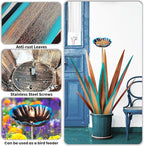 Large Tequila Rustic Sculpture, Rustic Metal Agave Plants for Outdoor, Home Decor Garden Yard Statue (Blue - L (W/Bird Feeder))