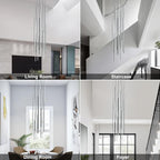 138" Modern LED Chandelier, Clustered Led Pendant Light, 20-Lights Dimmable High Ceiling Large Hanging Lighting Fixture for Loft Villa Living Room Stairs Foyer (Black-110W-20 Lights)