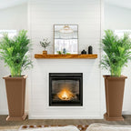 FENCY Set of 2 Tall Planters for Outdoor Plants, 24 Inch Large Tapered Pots with Drainage Trays, Weather-Resistant Plastic Plant Containers for Patio, Porch, Garden, Front Door Decor,Brown, Striped