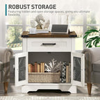 White Farmhouse End Table with Charging Station, 24" Large Sofa Side Table with Drawer, Large End Table for Living Room, Wooden Nightstand with Outlet, Square, White and Walnut