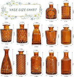 12Pcs Glass Bud Vase Set, Small Dark Brown Flower Vase for Centerpieces, Bud Vases in Bulk, Mini Vintage Vase for Rustic Wedding Decorations（Amber）