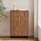 5 Drawer Dresser for Bedroom, Modern Closet Chest of Drawers with Wave Fluted Drawer, Wood Storage Small Dresser Organizer for Nursery Bedroom Living Room Hallway Closet (Walnut)