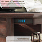 Rresyet Sliding Side Table Set of 2 with Charging Station & 2-Tier Storage,Farmhouse End Table, Wooden Nightstand for Bedroom & Living Room,Cherry