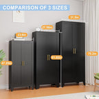 Black Metal Storage Cabinet, 48" Steel Cabinets for Home Office, Kitchen Pantry Storage Cabinet with Doors and 3 Adjustable Shelves, for Office, Home, Garage, School