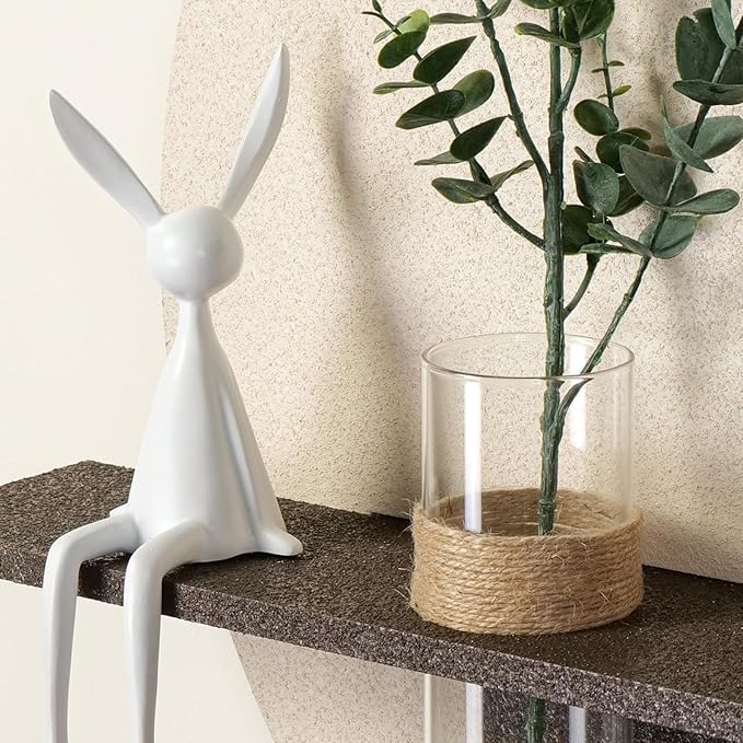 Troartos 3D Textured Neutral Abstract Wall Art with Vase, White and Brown Wall Decor with Rabbit Decoration, Minimalist Geometric Artwork for Living Room Hallway Dining Room Bedroom Office, 24x24 In