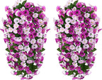 HyeFlora Artificial Fake Hanging Flowers Plants for Outdoor Outside, 2PCS Faux Silk Morning Glory Trailing Vines UV Resistant Look Real for Home Planter Porch Patio (Light Fuchsia+Fuchsia)