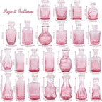 Pink Glass Bud Vase Set of 24, Small Flower Vases for Centerpieces in Bulk, Mini Vintage Vase for Wedding Decor, and Home Table Décor