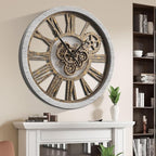The B-Style Large Wall Clock 24 inch Moving Gear Wall Clock Oversized Vintage Farmhouse Wall Clocks for Living Room Decor Rustic Industrial Wood Clock (Silver Gray, 36 inch/90cm)