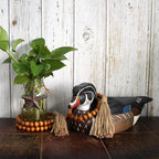 CVHOMEDECO. Wood Grain Beads Garland with Tassels Farmhouse Rustic Wooden Prayer Bead String Wall Hanging Accent for Home Festival Decor. Tan