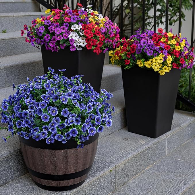 20 Bundles Artificial Flowers for Outdoor Fake Plants for Spring Decoration,Faux Eucalyptus Flowers for Planter UV Resistant Lifelike for Home Porch Garden（7 Color）