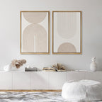 SIGNFORD Framed Canvas Print Wall Art Set Beige & White Duotone Geometric Spiral Polygons Abstract Shapes Illustrations Modern Art Decorative Minimalist Relax/Cozy for Bedroom - 16"x24"x2 Natural