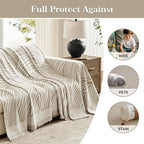 Boho Couch Cover Washable Sectional Couch Covers for Dogs Reversible Sofa Slipcover for 2 or 3 Cushion Couch Pet Friendly Furniture Protector (1# Khaki, 71" x 118")