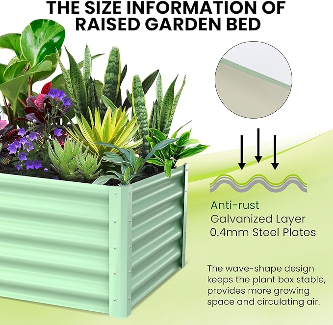 Galvanized Raised Garden Bed Outdoor, 2 Pcs 6x3x1.5FT Outdoor Large Planter Raised Beds Open Base with Safety Edge and Glove for Vegetables Flowers Ground Planter, Green
