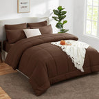 CozyLux Queen Comforter Set Brown, 7 Pieces Bed in a Bag, Brown Comforter Queen Size, All Season Bedding Sets with Stitch Quilted Comforter, Flat Sheet, Fitted Sheet, Pillowcases