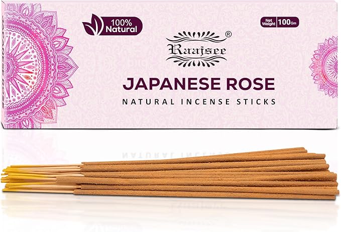 Raajsee Japanese Rose Incense Sticks 100 Gm Pack-100% Pure Organic Natural Hand Rolled Free from Chemicals-for Church,Aromatherapy,Relaxation,Meditation & Sensual Therapy