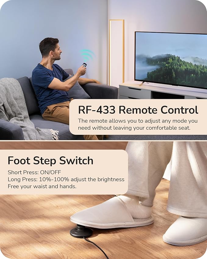 EDISHINE LED Floor Lamp, 55" Modern Minimalist Rectangular Corner Light 3000K-6000K Dimmable, Remote Control & Foot Switch, Metal Base Standing Lamps for Living Room, Bedroom, Office, Gold