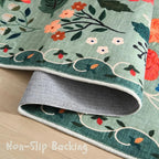 Bedroom Rug 3x5 Rug Washable Area Rug Non Slip Low Pile Boho Floral Small Carpet for Bedroom, Bedside, Kitchen, Entryway, Kids Room, Office, College Dorm Essentials for Girls(Green)