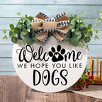 Asoulin Welcome Wreath 'We Hope You Like Dogs' Spring Decor Farmhouse Door Sign for Front Door Decor - Welcome Wreath Hanging Sign for Dogs Lovers Housewarming Gift