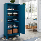 71'' Farmhouse Metal Storage Cabinet with Barn Doors,Steel File Cabinet for Home Office,Kitchen Pantry 4 Adjustable Shelves,Freestanding Cupboard for Kitchen,Home Office (Peacock Blue)