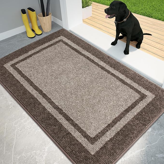 PURRUGS Dirt Trapping Door Mat 34" x 60", Non-Slip/Skid Machine Washable Entryway Rug, Shoes Scraper, Area Rug, Super Absorbent Welcome Mat for Muddy Wet Shoes and Paws, Beige & Grayish Brown