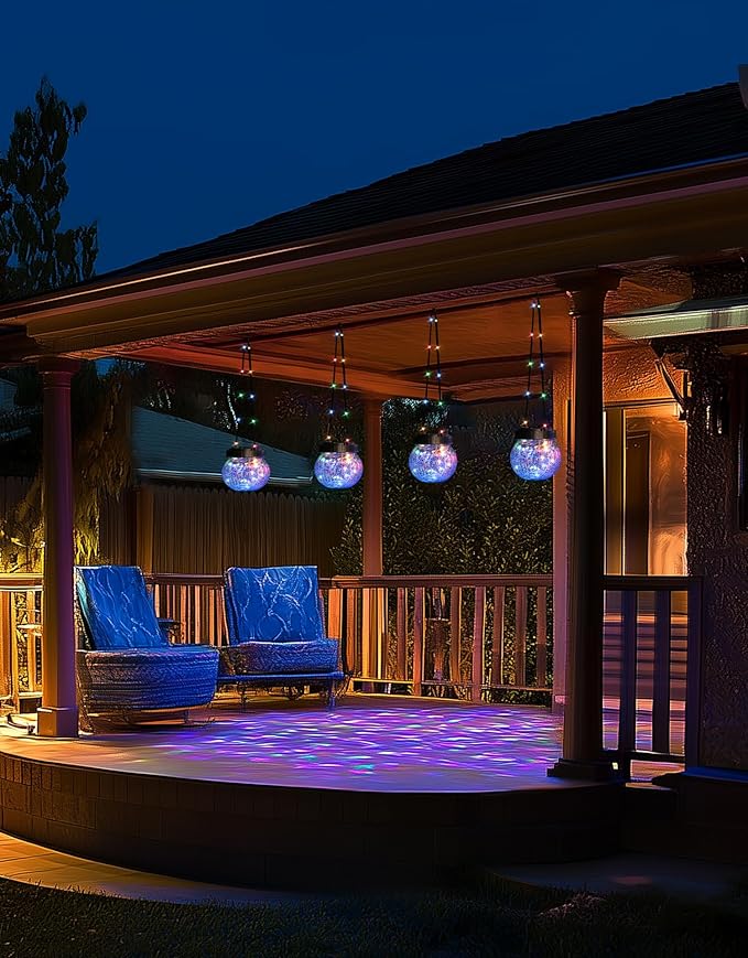 PARTPHONER Solar Lantern Solar Lights Outdoor Waterproof 18-Pack, Solar Powered Hanging Lights Cracked Glass Hanging Globes for Christmas Decoration, Shepherd Hook, Garden Tree Ornaments, Multi-Color