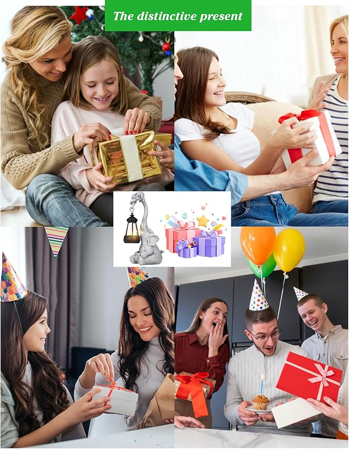 Solar Garden Statues Outdoor Decor- Yard Decorations for Patio, Balcony, Backyard, Lawn Ornaments - Elephants Figurines with LED Light- Unique Birthday House Warming Gifts for Women, Mom, Grandma