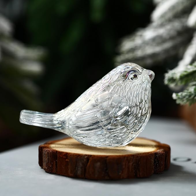 Crystal Glass Bird Figurines Robin Bird Decoration Paperweight Hand Blown Glass Art Animal Collectible Figurines Gift for Women (Dazzle Clear)