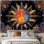 Lunerfex Sun and Moon Tapestry Mandala Wall Tapestry, Cute Tapestries for Bedroom Ceiling Tapestries Wall Hanging for Bedroom Living Room Decor Sun-1 44"x60"