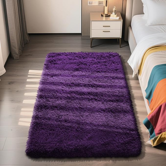 Shag Area Rug for Bedroom 3x5,Purple Fluffy Area Rugs for Living Room,Soft Fuzzy Rug Non-Shedding Indoor Plush Carpet for Kids Bedroom Nursery Dorm Home Decor