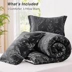 Love's cabin Black Twin Comforter Set - Twin XL Size Comforter Set Dorm Bedding, 2 Pieces Cute Floral Bedding, Soft Reversible Flowers Comforter, 1 Comforter & 1 Pillow Sham