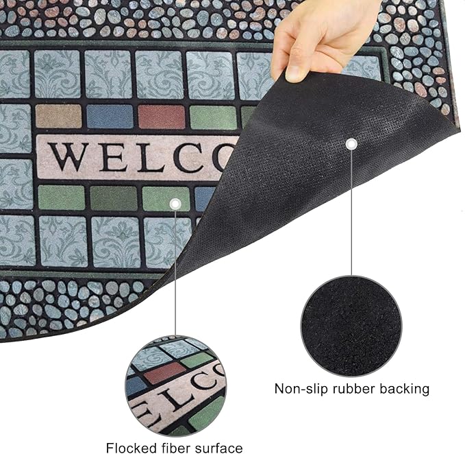 CHICHIC Rectangle Entrance Door Mat Large 24 x 36 Inch Entry Way High Traffic Area Doormat Front Door Rugs Outdoors Heavy Duty Welcome Mat, Non Slip Rubber Back Low Profile for Garage