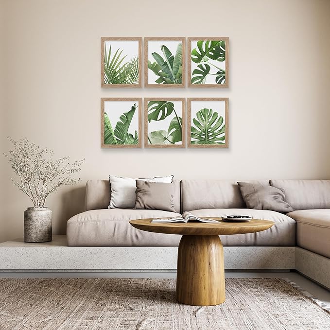 HoozGee Framed Botanical Wall Art Prints Set of 6 Tropical Leaves Plant Leaf Canvas Print Wall Decor Green Wall Art Posters Bedroom Living Room Decor (Tropical Leaf Art, 8"x10" FRAMED)