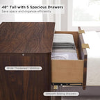 T4TREAM Fluted 5 Drawers Dresser, 48" Tall Modern Chest of Drawers, Curved Profile Design, Wood Drawer Organizer for Bedroom, Living Room, Hallway, Entryway, Dark Walnut