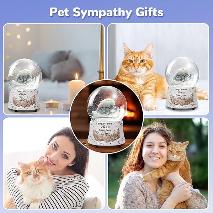 Angel Cat Music Snow Globe Pet Memorial Gifts, Cat Pass Away GIF, Sympathy Gift for Loss of Pet, Cat Lover Gift idea
