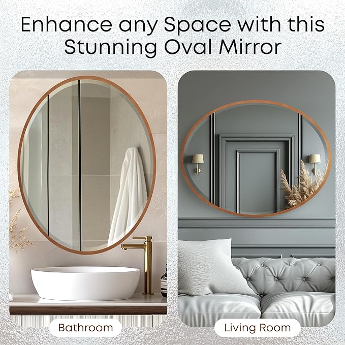 OVALCREST - Oval Wooden Beveled Wall Mirror for Home Decor, Bathroom, Vanity, Bedroom, Living Room, Hallway - London Style (Sunset Gold) 25.1 x 31.1