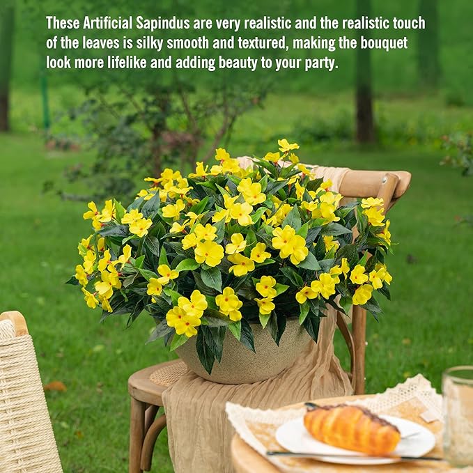 UUqueeten15.7” Fall Decorations for Home Fake Fall Flowers Fake Plants Artificial Impatiens Bouquet Flowers for Outdoors Silk Faux Flowers Impatiens Plants Decor Indoor Planters 8PCS(Yellow)