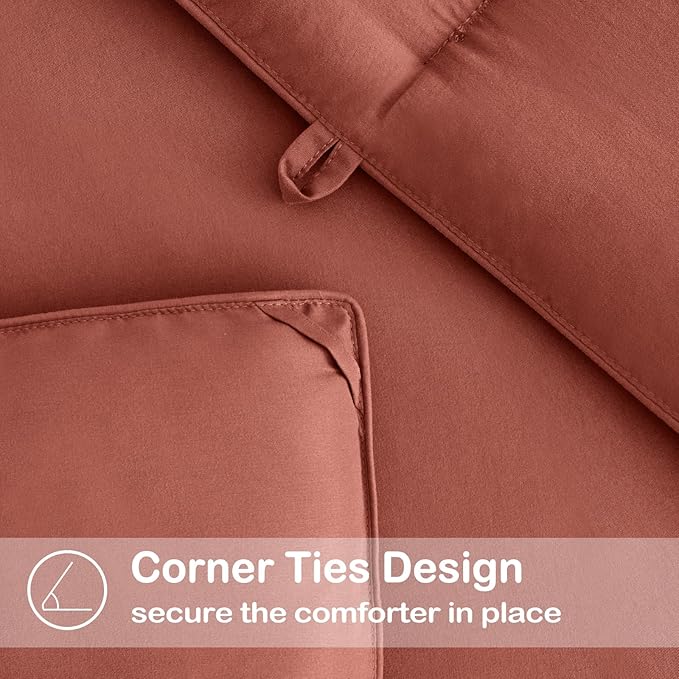EASELAND Twin XL Down Alternative Comforter - Quilted Duvet Insert for All Seasons, Soft Lightweight with Corner Tabs, Summer Winter Warm Bedding, Terracotta 68×92 Inches