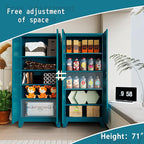 71'' Farmhouse Metal Storage Cabinet with Barn Doors,Steel File Cabinet for Home Office,Kitchen Pantry 4 Adjustable Shelves,Freestanding Cupboard for Kitchen,Home Office (Peacock Blue)