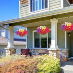 Artificial Faux Hanging Flowers Plants Basket for Outdoors, Silk Morning Glory with Eucalyptus in Planter Look Real UV Resistant Fake Flowers for Porch Outside Patio Balcony Yard Indoor Summer Decor