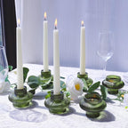 VOHO Green Candle Holder Decor for Dining Table Centerpiece, Ribbed Taper Candle Holders Versatile for Candle Sticks and Tea Lights Candles, Holiday Candlestick Holders Gifts for Friends(Set of 6)